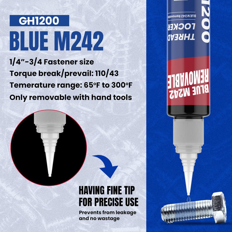 GH1200-50ML Blue Thread Lock Medium Strength for Nuts, Bolts, and Metals - Threadlocker Lock Tight & Seal Fasteners with Stable and Consistent Performance - Image 5